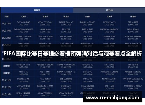 FIFA国际比赛日赛程必看指南强强对话与观赛看点全解析