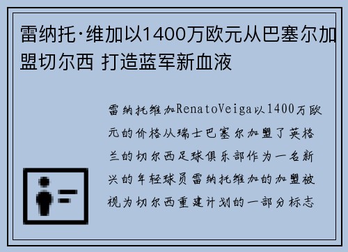 雷纳托·维加以1400万欧元从巴塞尔加盟切尔西 打造蓝军新血液